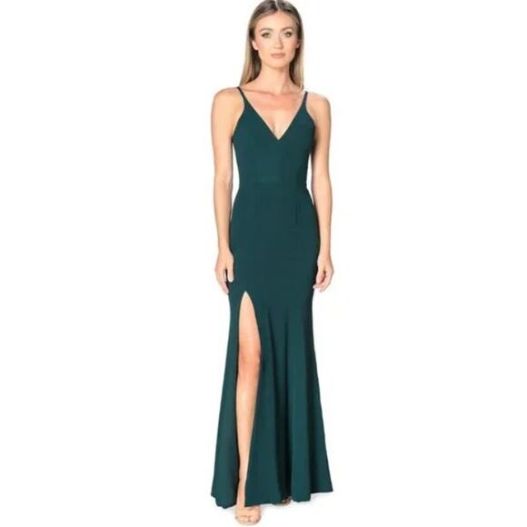 Dress the Population NWT Iris Slit Crepe Gown in New Pine size Large - Picture 1 of 11